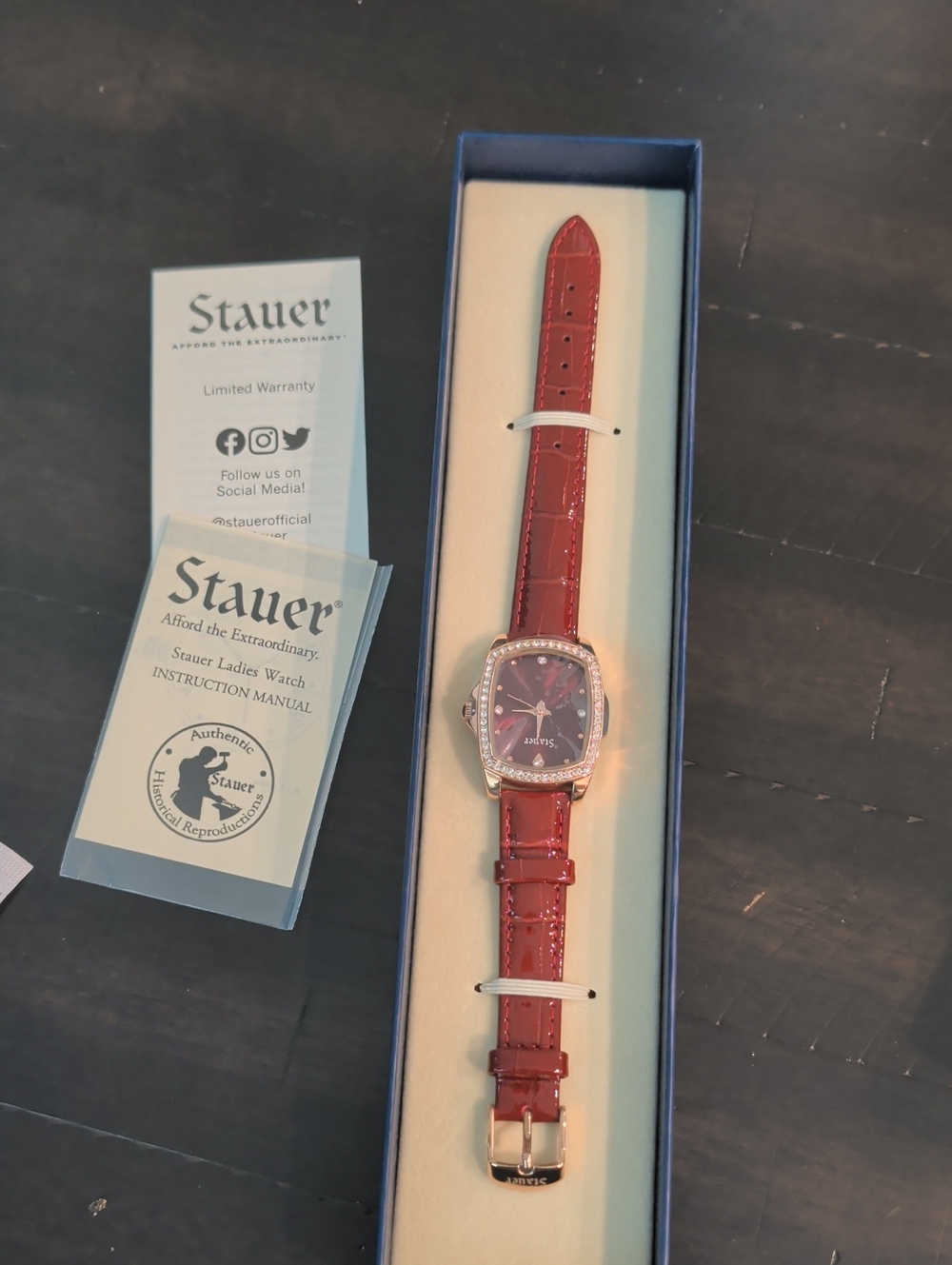 Women's Red Leather Strap Crystal Accent Watch